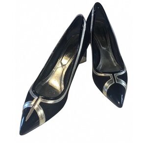 Nicholas Kirkwood Black Gold Patent Leather Suede Block Heel Womens Size IT 39.5